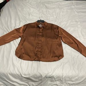 Blouse - brown satin button down